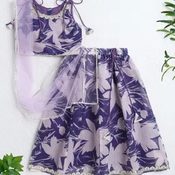 The Magic Wand Woven Sleeveless Leaves Printed & Gota Lace Embellished Lehenga Choli With Dupatta Set - Lavender-picture-39