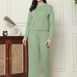 The Roadster Lifestyle Co Self Design Woolen Round Neck Sweater & Trousers Co-Ords image 1