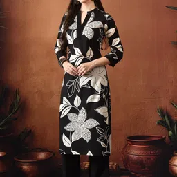 TRUVON FASHIONS Floral Printed Mandarin Collar Pure Cotton Kurta With Trousers image 3