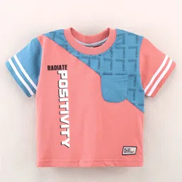 ToffyHouse Half Sleeves T-Shirt & Shorts Set Text And Brick Print- Blue Peach image 2