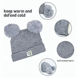 The little lookers Knit Pom Pom Detailed Cap - Grey image 2
