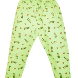 Kiwi Cotton Knit Love Text & Hearts Printed Leggings - Green image 3