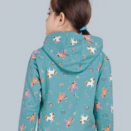 Plum Tree 100% Cotton Knit Full Sleeves Unicorn Light Winter Hooded Sweatshirt - Teal Blue image 3