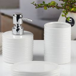 Kookee White 3 piece Abstract Ceramic Bath Accessories Set-picture-29
