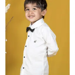 Polka Tots Full Sleeves Solid Shirt With Bow Tie Up - White image 4