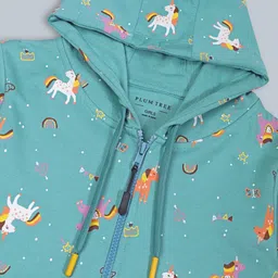 Plum Tree 100% Cotton Knit Full Sleeves Unicorn Light Winter Hooded Sweatshirt - Teal Blue image 4