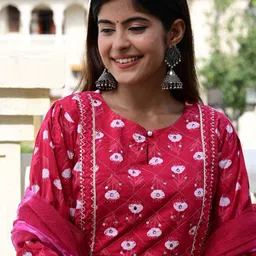 Ruii FASHION Floral Printed Pure Cotton Kurta With Harem Pants & Dupatta image 4
