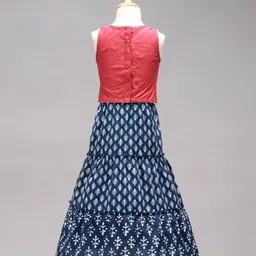 Babyhug Sleeveless Choli & Lehenga Set With Dupatta Ethnic Print - Red Blue image 4