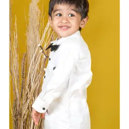 Polka Tots Full Sleeves Solid Shirt With Bow Tie Up - White image 5