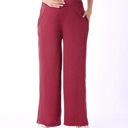 Bella Mama Full Length High Coverage Rib Solid Knit Pant With Side Pockets - Maroon image 5