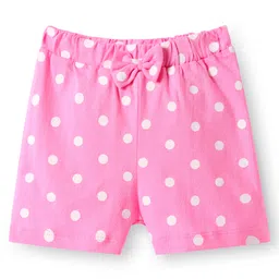Babyhug Single Jersey Knit Mid Thigh Shorts With Polka Dot & Floral Print & Bow Applique Pack of 2 - Pink & Navy Blue image 4
