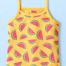 Babyhug 100% Cotton Knit Sleeveless Slips with Watermelon & Ice Cream Print Pack of 3 - Yellow White & Pink image 4