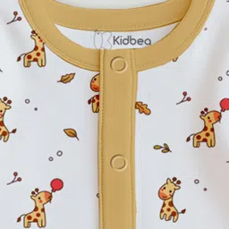 Kidbea 100% Organic Cotton Full Sleeves Giraffe Printed Romper -Brown image 5
