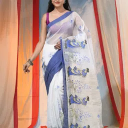 DESH BIDESH Ethnic Motifs Printed Pure Cotton Saree-image-21