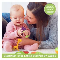 Kritiu Baby Silicone Teether Fruit Nibbler & Toothbrush Combo Pack Of 6 Non Toxic BPA Free Teething Toys - Multicolor image 5