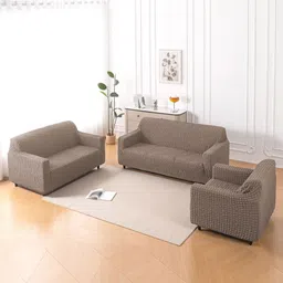 HOKIPO Aria Nova Brown 3 Pieces Self Design 6 Seater Sofa Cover With Arms-picture-33