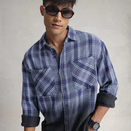 WROGN Ombre Checked Drop-Shoulder Sleeves Oversized Casual Shirt-picture-40