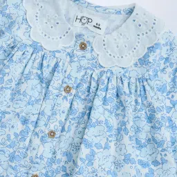 HOP Baby by Westside Blue Floral Detailed Cotton A-Line Dress image 3
