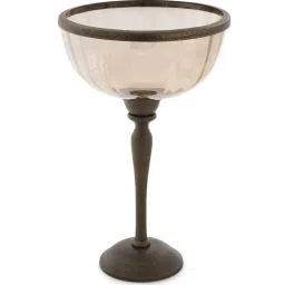 Pure Home and Living Brown Aluminium Antique Finish Candle Holder With Metal Base image 3