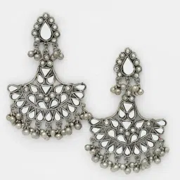 Moedbuille Mirrors and Ghungroo Afghan Tribal Design Oxidised Silver Plated Tassel Earrings image 3