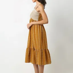 Vero Moda Mustard Embroidered A Line Dress image 3