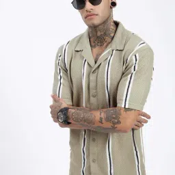 showoffff SHOWOFF Green Cotton Relaxed Fit Stripes Shirt-picture-21