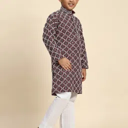 Pro-Ethic Style Developer Boys Maroon & White Embroidered Full Sleeves Kurta with Pyjamas image 3