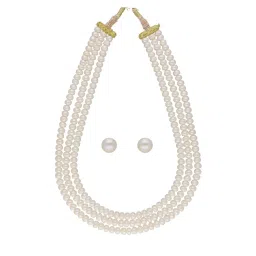 Sri Jagdamba Pearls Raveena Pearl White Alloy Necklace & Earring Set image 3