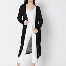 Vero Moda Black Self Design Long Shrug-picture-2