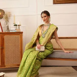 Silk Land Green Woven Saree With Unstitched Blouse image 3