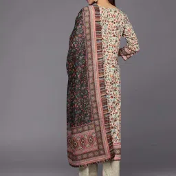 Libas Beige Woven Pattern Kurta Pant Set With Dupatta image 3