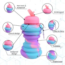 Aura Pink & Blue Set of 2 Plastic Printed Smart Vacuum Water Bottle image 2