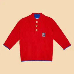 Pantaloons Baby Boys Flame Scarlet Textured Full Sleeves Sweaters & Cardigans image 3