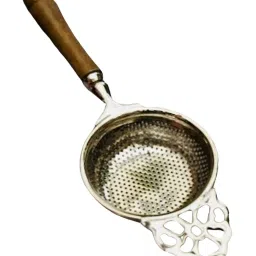 Ambi Pure Brass Punched Flower Medium Sized Tea Strainer - Steel Matte Finish With Wooden Handle image 3