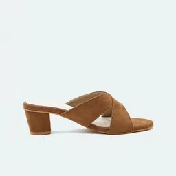 Kneetoes Women Matte Muse Brown Criss-Cross Block Heels image 5