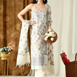 THE WEAVERS SHOP BY RAAVI Chanderi Unstitched Dress Material-picture-40