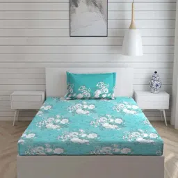 Layers Tuscany Blue Cotton 104 TC Single Flat Bed Sheet With 1 Pillow Cover-image-18
