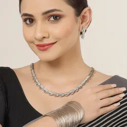 Zeneme Silver Plated White AD Studded Jewellery Set image 3