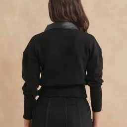 RAREISM Black Acrylic Solid Long Sleeves Jacket image 2