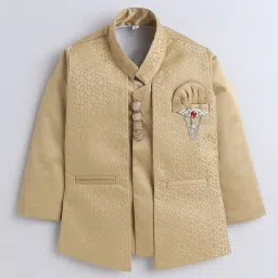 Fourfolds Boys Gold Embroidered Full Sleeves Indo Blazer with Pants image 3