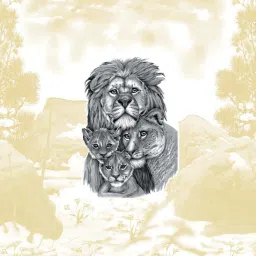 JaipurFabric Yellow & Grey Pure Cotton 240 TC Lion Family Double Bedsheet with 2 Pillow Covers image 3