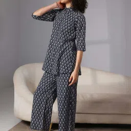 Libas Navy Cotton Floral Print Shirt & Palazzo Set image 3