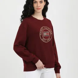 TOMMY HILFIGER Maroon Cotton Graphic Print Sweatshirt image 3