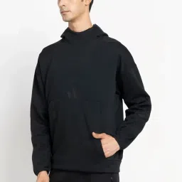 Adidas Black Loose Fit Logo Printed Hooded Sweatshirt image 3