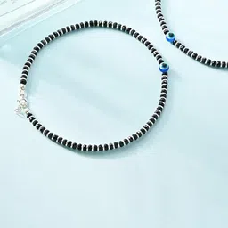 925 SILLER Sterling Silver Rhodium-Plated Artificial Beads Beaded Evil Eye Nazariya Anklet-picture-48