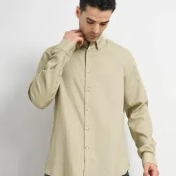 celio* Green Regular Fit Textured Cotton Shirt-image-3