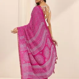 Libas Pink Bandhani Saree With Unstitched Blouse image 2