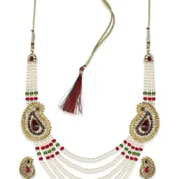 Anikas Creation Gold Plated White & Red Stone Studded Beaded Traditional Jewellery Set image 5