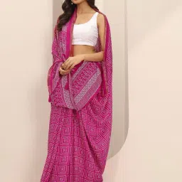 Libas Pink Bandhani Saree With Unstitched Blouse image 4