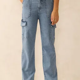 Outzidr Women Straight Fit Mid-Rise Heavy Fade Cotton Cargo Style Jeans-image-32